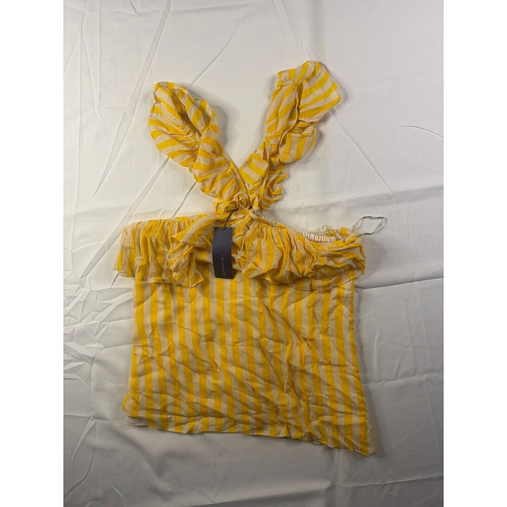 Rebecca Minkoff Womens Doris Halter Top Ruffle Stripe Yellow Size Small NWT